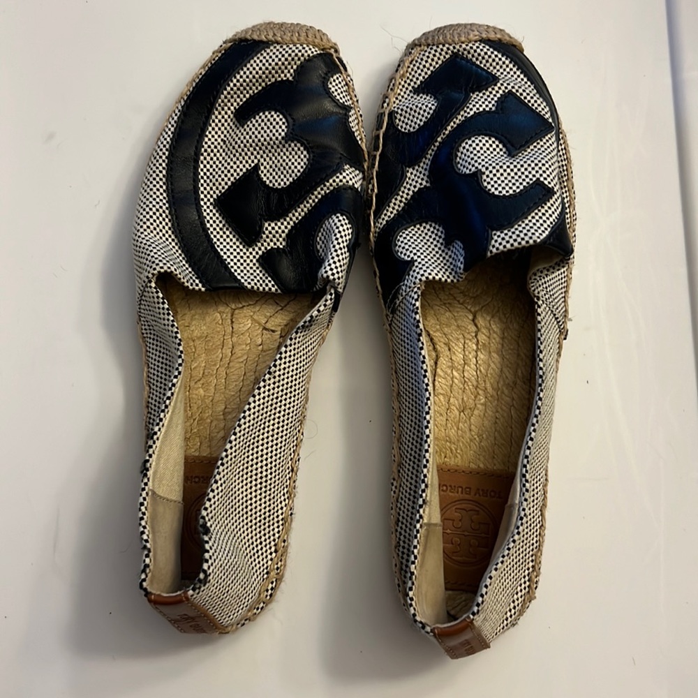 Tory Burch Espadrille - beige with black leather trim. Size 7.5.